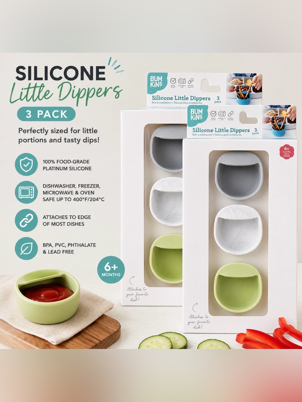 Bumkins Silicone Little Dippers 3-Pack (Bundle of 2) Baby Feeding Cups NIB‎